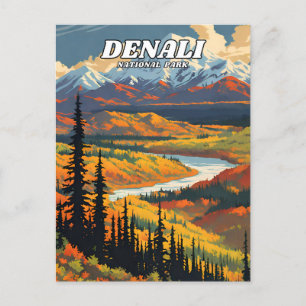 Dekorative Darstellung des Nationalparks Denali Postkarte