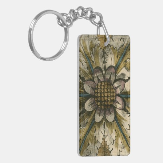 Dekorative Demask Rosette auf grauem Hintergrund Schlüsselanhänger (Vorderseite links)