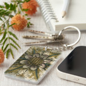 Dekorative Demask Rosette auf grauem Hintergrund Schlüsselanhänger (Vorderseite rechts)