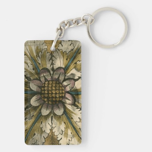 Dekorative Demask Rosette auf grauem Hintergrund Schlüsselanhänger (Rückseite)