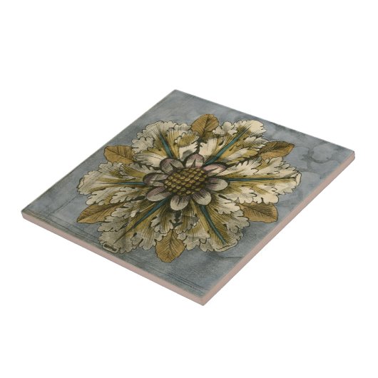 Dekorative Demaskrosette auf grauem Hintergrund Fliese (Seite)