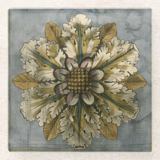 Dekorative Demaskrosette auf grauem Hintergrund Glasuntersetzer (Vorderseite)