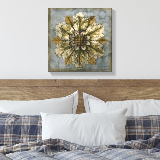 Dekorative Demaskrosette auf grauem Hintergrund Leinwanddruck (Insitu (Schlafzimmer))