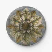 Dekorative Demaskrosette auf grauem Hintergrund Pappteller (Vorderseite)