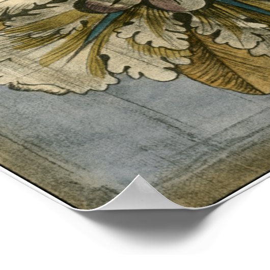 Dekorative Demaskrosette auf grauem Hintergrund Poster (Ecke)