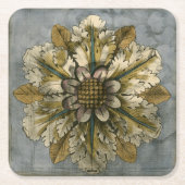 Dekorative Demaskrosette auf grauem Hintergrund Rechteckiger Pappuntersetzer (Vorderseite)