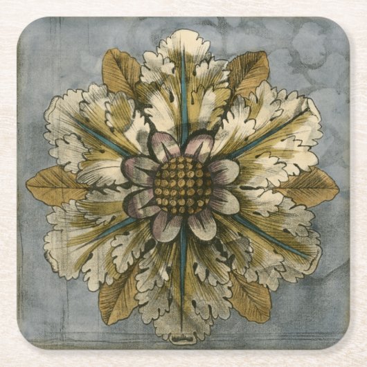 Dekorative Demaskrosette auf grauem Hintergrund Rechteckiger Pappuntersetzer (Vorderseite)