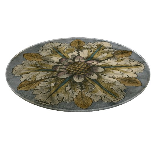 Dekorative Demaskrosette auf grauem Hintergrund Schneidebrett (Ecke)