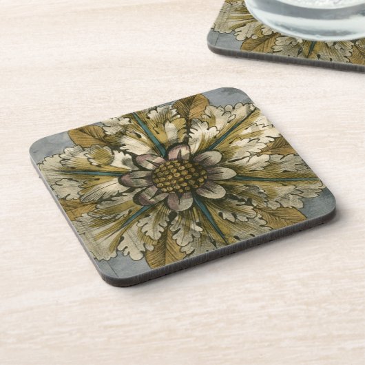 Dekorative Demaskrosette auf grauem Hintergrund Untersetzer (Linke Seite)