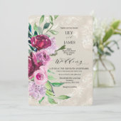 Dekorative Dove Grau mit Wein und Rosen Einladung (Stehend Vorderseite)