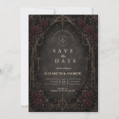 Dekorative dunkle viktorianische Gothic-Hochzeit Save The Date (Vorderseite)