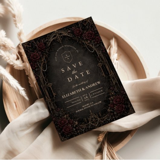 Dekorative dunkle viktorianische Gothic-Hochzeit Save The Date