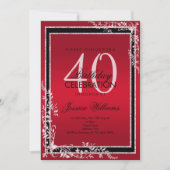 Dekorative Ecken Ruby & Black Birthday Einladung (Vorderseite)