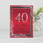 Dekorative Ecken Ruby & Black Birthday Einladung (Stehend Vorderseite)