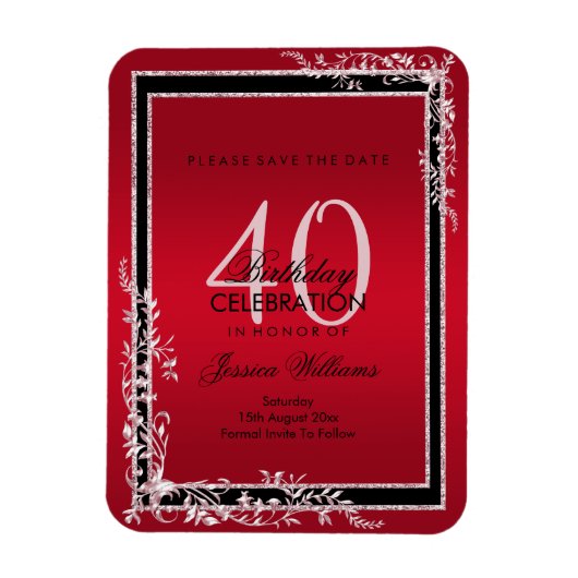 Dekorative Ecken Ruby & Black Birthday Magnet (Vertikal)