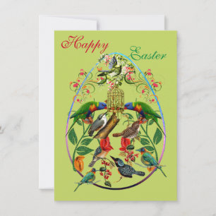 Dekorative Eier Happy Osterfrühling Grün Vögel Feiertagskarte