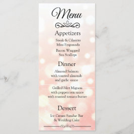 Dekorative Elegant Coral Bokeh Wedding Menu Card Menükarte