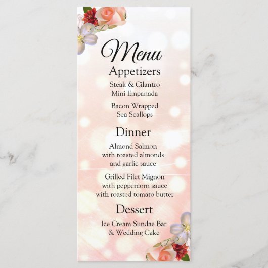 Dekorative Elegant Coral Bouquet Wedding Menu Card Menükarte (Vorderseite)