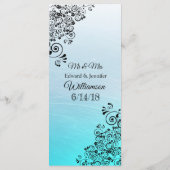 Dekorative Elegante Aqua Blue Wedding Menu Card Menükarte (Rückseite)