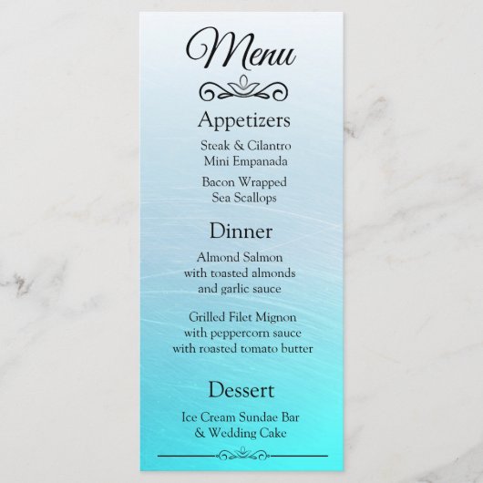 Dekorative Elegante Aqua Blue Wedding Menu Card Menükarte (Vorderseite)