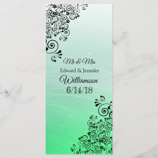 Dekorative Elegante Black Green Wedding Menu Card Menükarte (Rückseite)