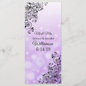 Dekorative Elegante Lila Bokeh Wedding Menu Card Menükarte (Rückseite)