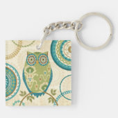 Dekorative Eule mit Kreisentwürfen Schlüsselanhänger (Rückseite)