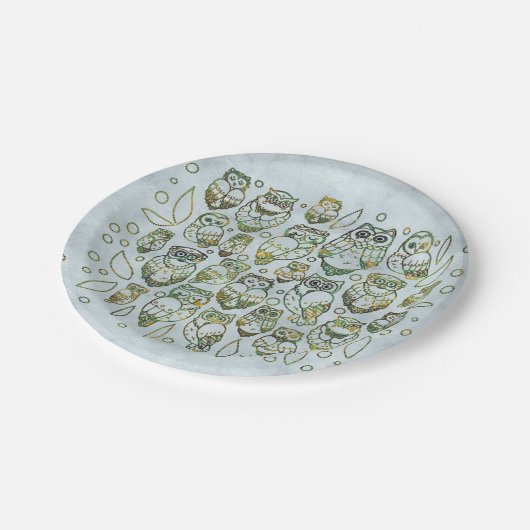 Dekorative Eulen Pappteller (Schrägansicht)