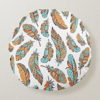 Dekorative Federn: HandGezeichnet Vintage Kunst Rundes Kissen