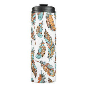 Dekorative Federn: Handgezeichnete Vintage-Kunst Thermosbecher