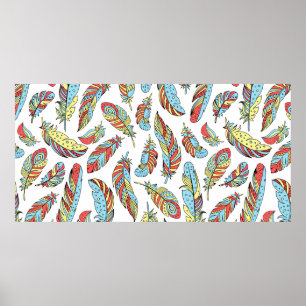 Dekorative Federn nahtlos Muster. Handgezogener V Poster