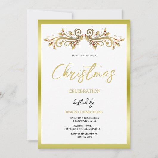 Dekorative festliche Holly-Wirbel Weihnachten Einladung (Vorderseite)