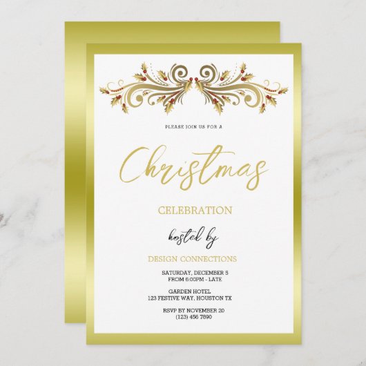 Dekorative festliche Holly-Wirbel Weihnachten Einladung (Vorne/Hinten)