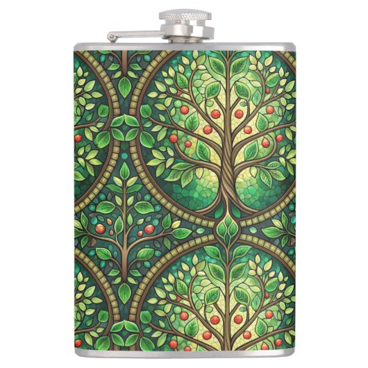 Dekorative Flasche mit einem lebendigen Baumdesign Flachmann (Vorderseite)