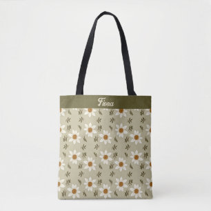 Dekorative Floral in Weiß und Beige Personalisiert Tasche