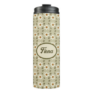 Dekorative Floral in Weiß und Beige Personalisiert Thermosbecher