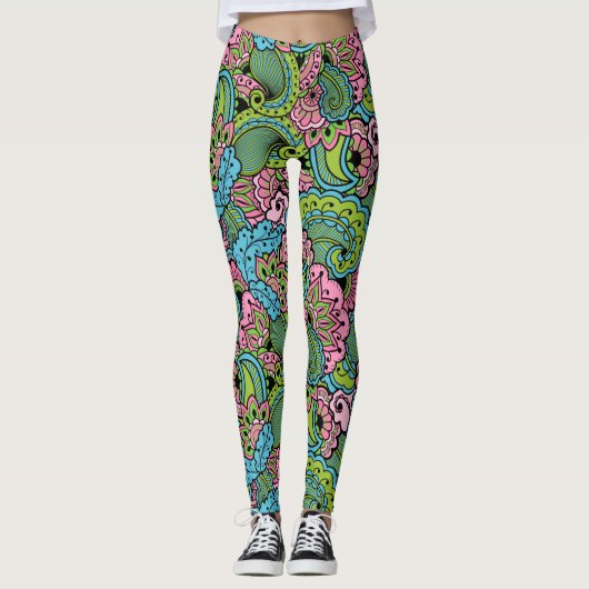 Dekorative Floral/Mandala Leggings (Vorderseite)