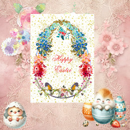 Dekorative Frohe Ostern Eier Vögel Floral Gruß Feiertagskarte