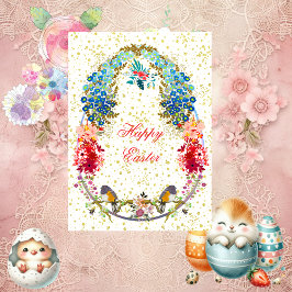 Dekorative Frohe Ostern Eier Vögel Floral Gruß Feiertagskarte
