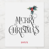 Dekorative Frohe Weihnachten Typograpny | Holly Weinetikett (Einzelnes Label)