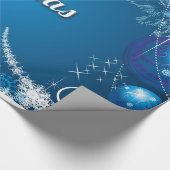 Dekorative frohe Weihnachtsschmuck in blau Geschenkpapier (Ecke)