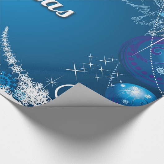 Dekorative frohe Weihnachtsschmuck in blau Geschenkpapier (Ecke)