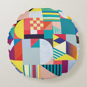 Dekorative Geometrie: Vintages Abstraktes Muster. Rundes Kissen