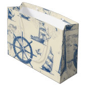 Dekorative Geschenktasche mit Meereselementen Große Geschenktüte (Rückseite Schrägansicht)