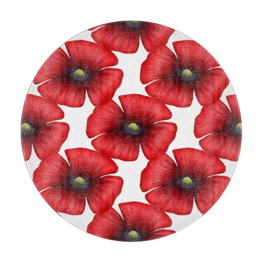 Dekorative Glasschneidplatte aus rotem Mohnmuster Schneidebrett (Vorderseite)