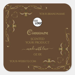 Dekorative Gold-Scrollwork-Ecken für braune Logos Quadratischer Aufkleber