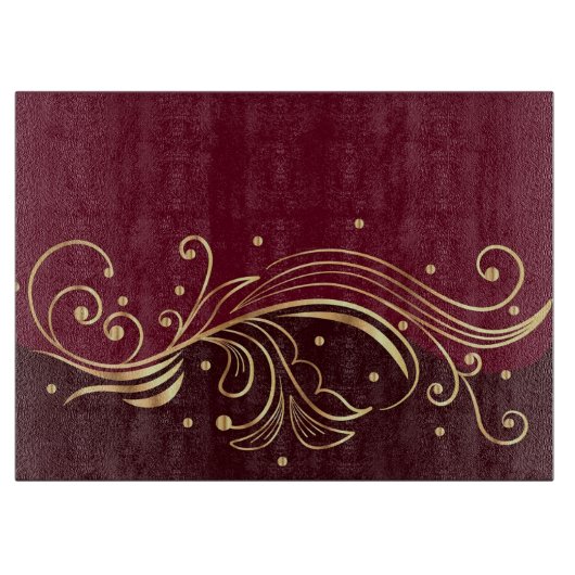 Dekorative Gold-Wirbel auf Burgund Schneidebrett (Vorderseite)
