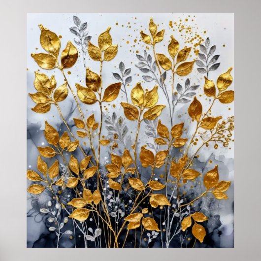 Dekorative Goldene Blätter #1 Poster (Vorne)