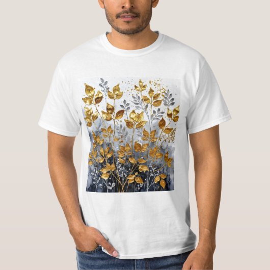Dekorative Goldene Blätter Design #1 T-Shirt (Vorderseite)