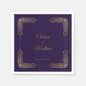 Dekorative Goldgrenze Lila Hochzeit Napkins Serviette (Vorderseite)